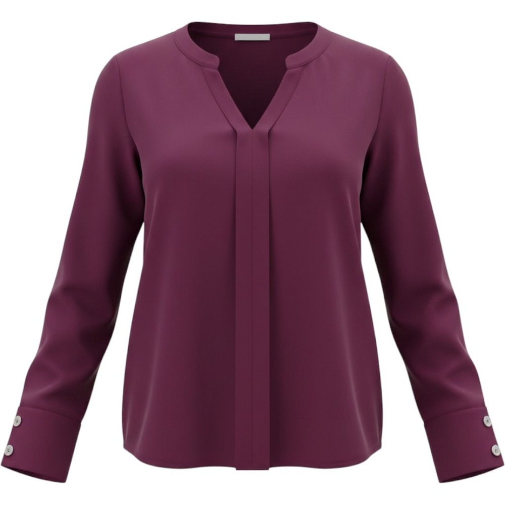 Dark Academia Burgundy Split Neck Long Sleeve Blouse Wine Workwear Top Size M